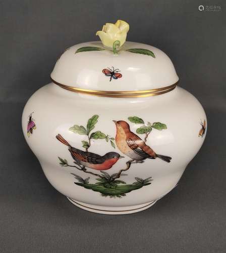 Lidded bowl, Herend, Rothschild decor, lid with sc…