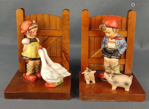 Two Hummel-figurines / bookends, "goose maid" and ...