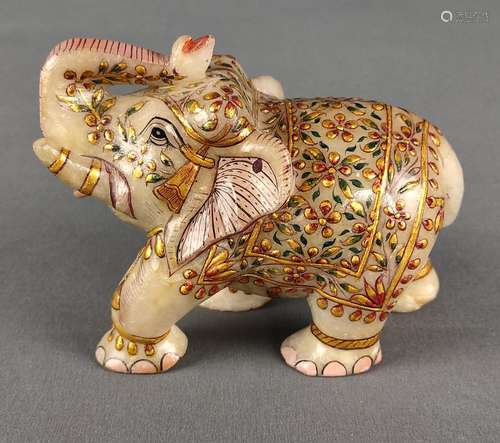 Elephant with polychrome floral painting, gold dec…