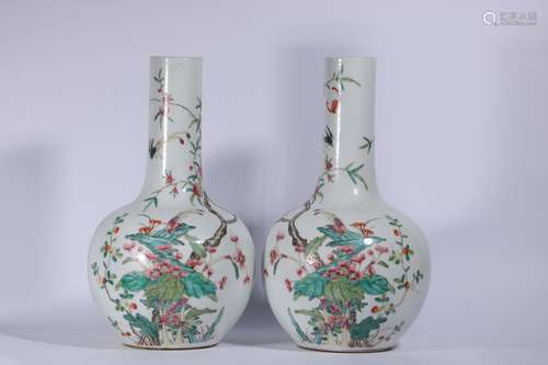 A Pair Of Famille Rose Porcelain Bottles ,China