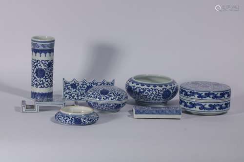 A Set Of Blue And White Porcelain Study Room Sets ,China