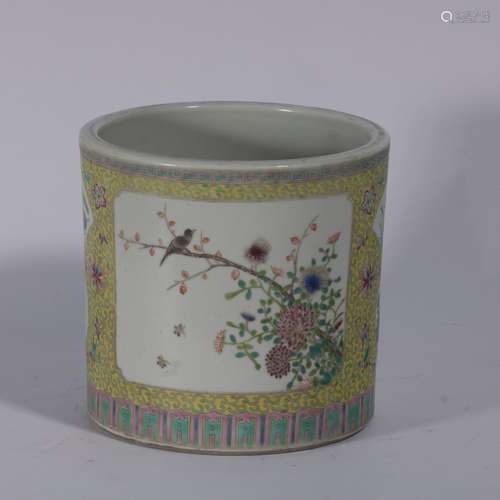 Famille Rose Porcelain Brush Pot With Pattern Of Flower And ...