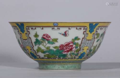 Famille Rose Porcelain Bowl With Pattern Of Peony And Flower...