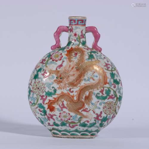 Famille Rose Porcelain Bottle With Pattern Of Dragon ,China