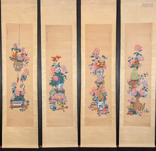 Zhang Daqian - Screen Of Flower Bogu ,China