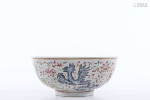 Famille Rose Porcelain Bowl With Pattern Of Phoenix ,China