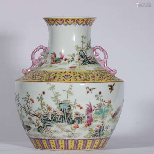 Famille Rose Porcelain Bottle With Pattern Of Flower Birds A...