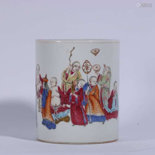 Porcelain Brush Pot With Pattern Of Luohan ,China