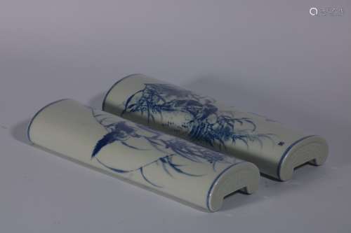 A Pair Of Blue And White Porcelain Brush Holders ,China