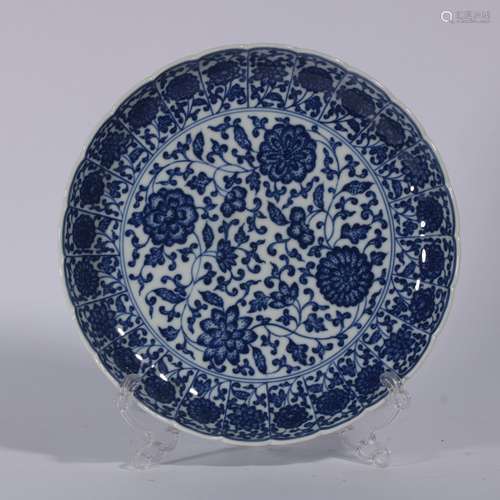 Blue And White Porcelain Plate With Pattern Of Flower ,China