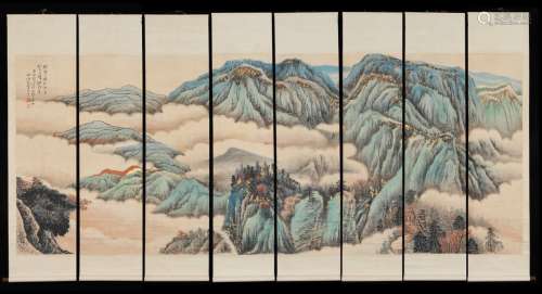 He Haixia - Screen With Ink Painting Of Landscape ,China