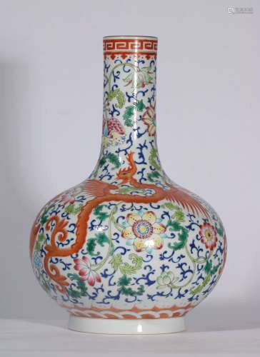 Famille Rose Porcelain Bottle With Pattern Of Phoenix ,China