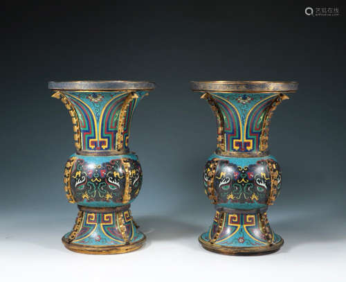 A Pair Of Bronze Cloisonne Enamel Vessels ,China