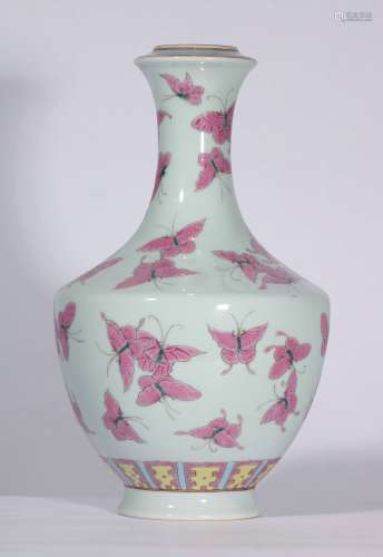 Famille Rose Porcelain Bottle With Pattern Of Butterfly ,Chi...