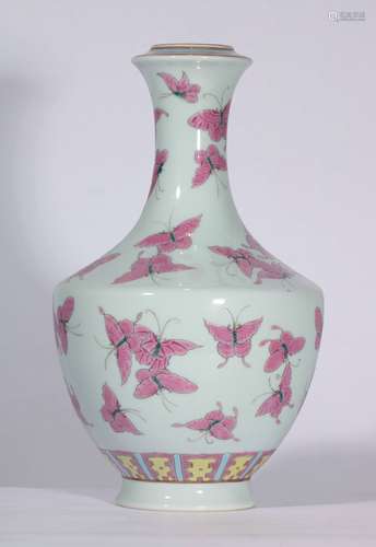 Famille Rose Porcelain Bottle With Pattern Of Butterfly ,Chi...