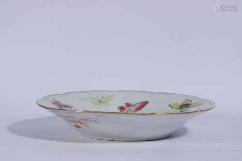 Famille Rose Porcelain Plate With Pattern Of Butterfly ,Chin...