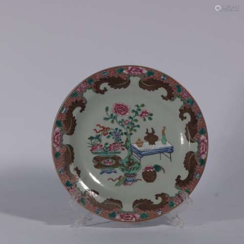 Famille Rose Porcelain Bogu Plate ,China