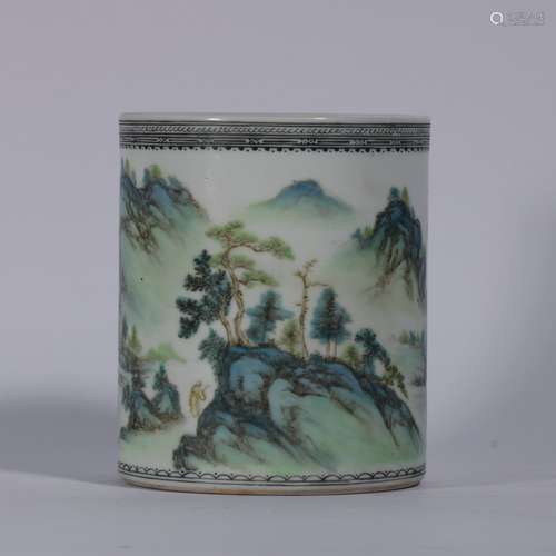 Verte Rose Porcelain Brush Pot With Pattern Of Landscape ,Ch...