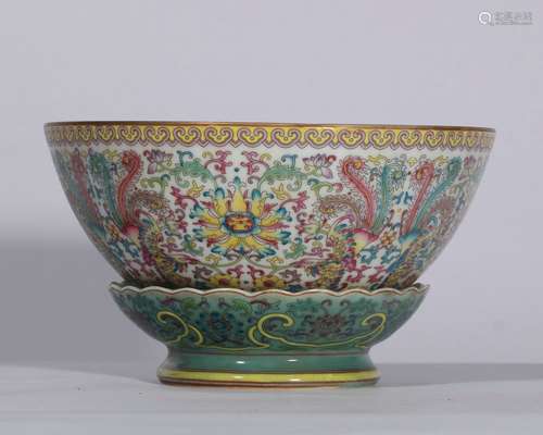 Famille Rose Porcelain Bowl With Pattern Of Phoenix ,China