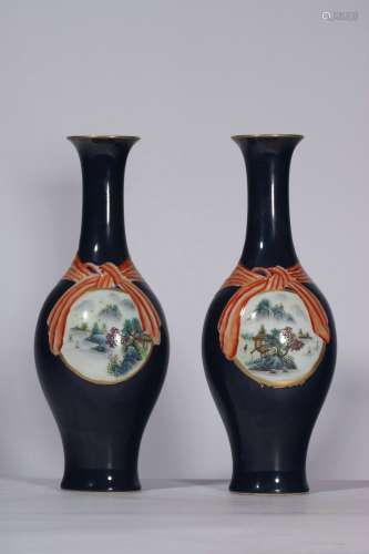 A Pair Of Blue Glazed Porcelaind Fanhong Red Porcelain Vases...