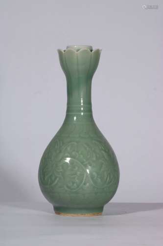 Green Glazed Porcelain Lotus Bottle ,China
