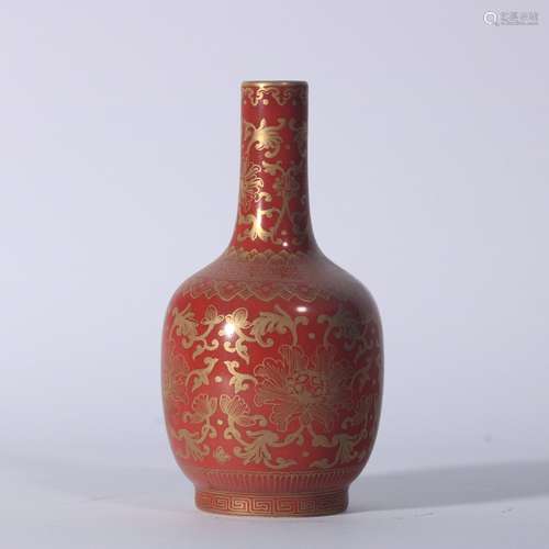 Coral Red Gold Painted Porcelain Bottle ,China