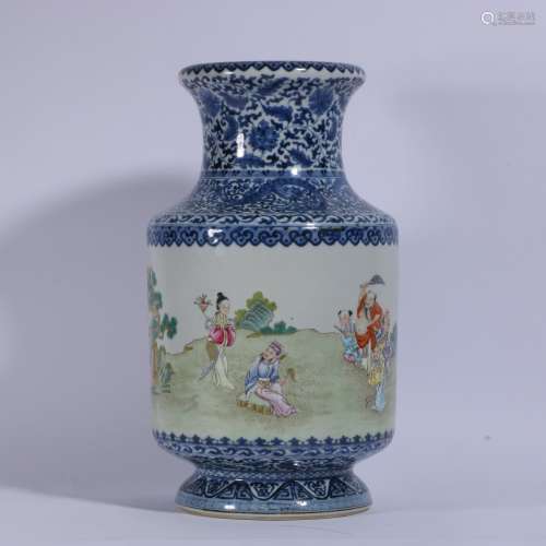 Blue And White Famille Rose Porcelain Bottle With Pattern Of...