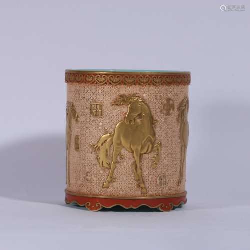 Gold Painted Porcelain Brush Pot ,China