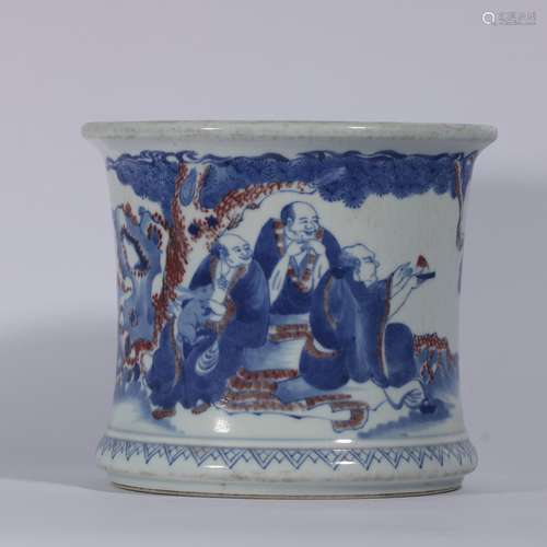 Blue And White Porcelain Underglazed Red Brush Pot ,China