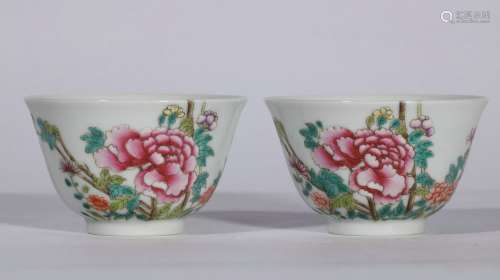 A Pair Of Famille Rose Porcelain Cups With Pattern Of Peony ...