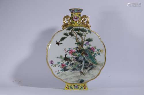 Famille Rose Porcelain Bottle With Pattern Of Flower And Bir...