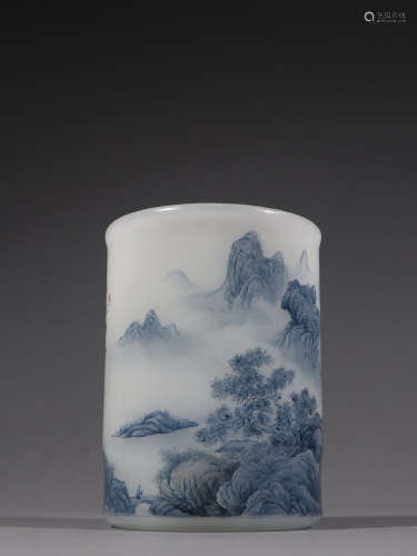 Enamel Porcelain Brush Pot With Painting ,China