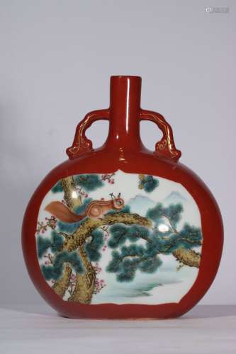 Ji Red Glazed Porcelain Bottle ,China