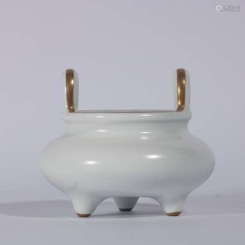 White Glazed Porcelain Gold Painted Tripod Incense Burner ,C...