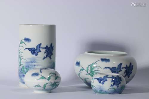 A Set Of Blue And White Porcelain Doucai Study Room Sets ,Ch...