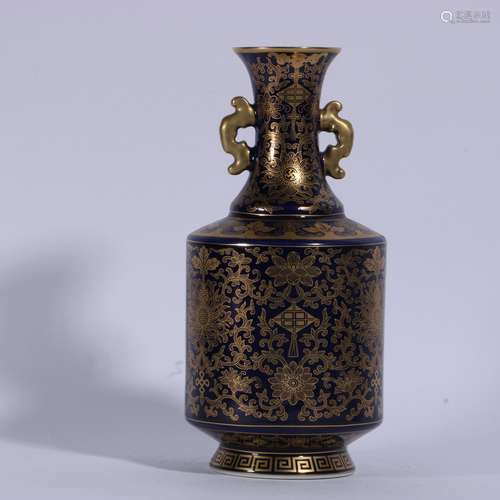 Blue Glazed Porcelain Gold Painted Bottle ,China