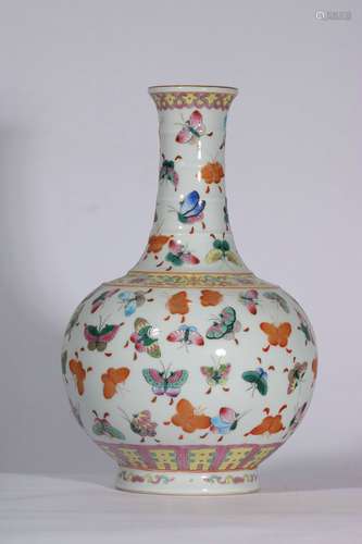 Famille Rose Porcelain Bottle With Pattern Of Butterfly ,Chi...