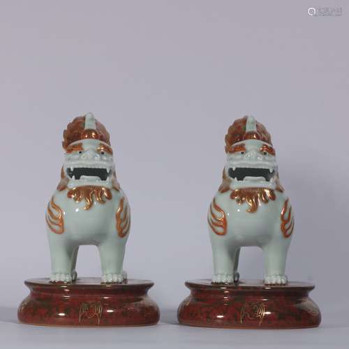 A Pair Of White Glazed Porcelain Gold Painted Ornaments ,Chi...