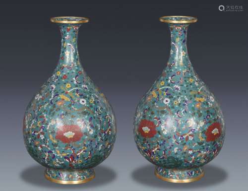 A Pair Of Bronze Cloisonne Bottles ,China