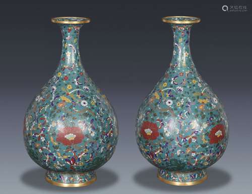 A Pair Of Bronze Cloisonne Bottles ,China