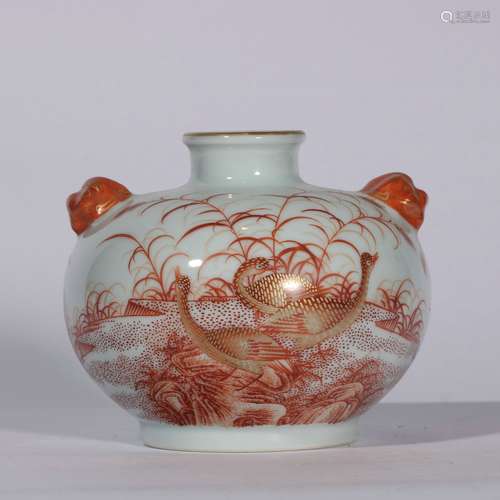 Fanhong Red Porcelain Jar With Beast Ear ,China