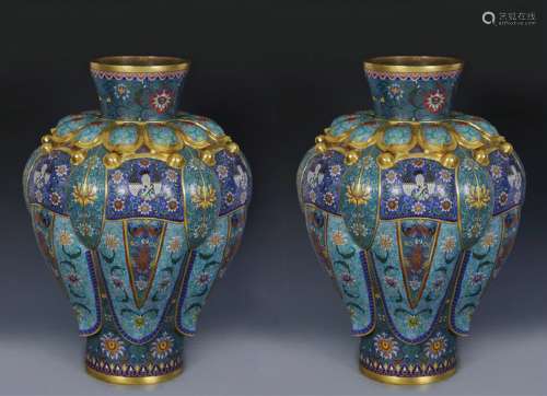 A Pair Of Bronze Cloisonne jars ,China