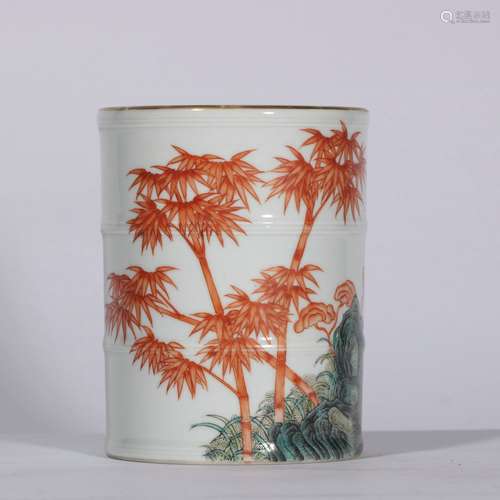 Fanhong Red Porcelain Brush Pot ,China