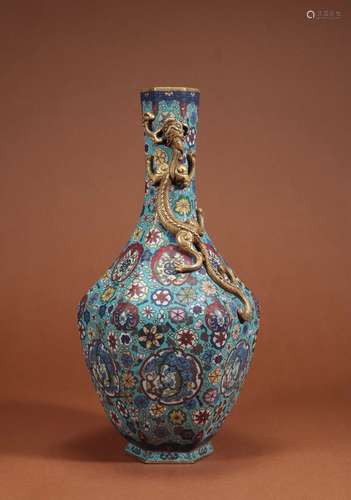 Bronze Cloisonne Flower Dragon Bottles ,China