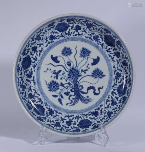 Blue And White Porcelain Plate With Pattern Of Flower ,China
