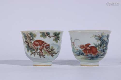 A Pair Of Enamel Porcelain Cups ,China