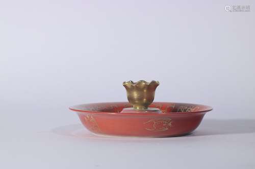 Coral Red Gold Painted Incense Holder ,China