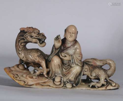 Shoushan Stone Duohan And Dragon Statue ,China
