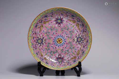 Famille Rose Porcelain Plate With Pattern Of Flower ,China