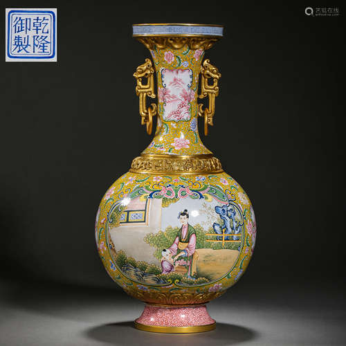 ENAMEL VASE WITH TWO EARS AND MOUTH, QIANLONG PERIOD, QING D...